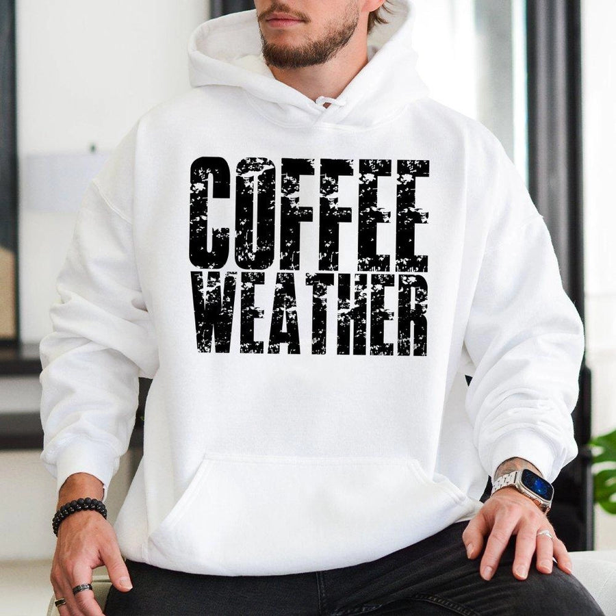 Coffee Weather Hoodie | Cozy Distressed Graphic Sweatshirt | Premium Cotton-Blend Fleece | Gift For Coffee Lovers And Autumn Style