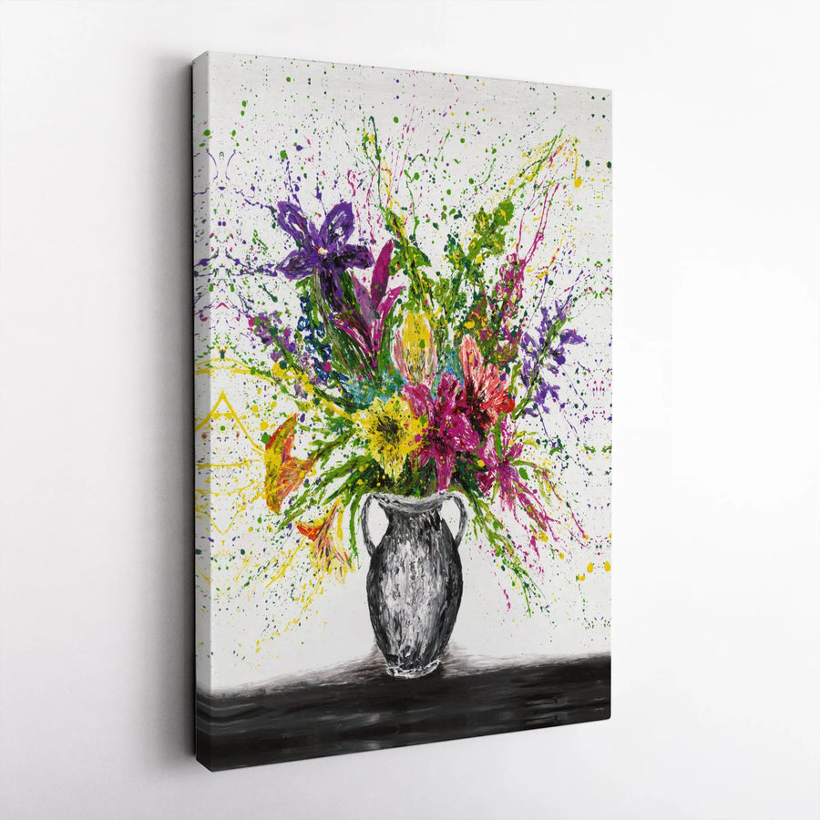 Abstract Floral Canvas Wall Art | Colorful Paint Splatter Flower Bouquet | Premium Gallery-Wrapped Print | Modern Home Decor Gift for Her