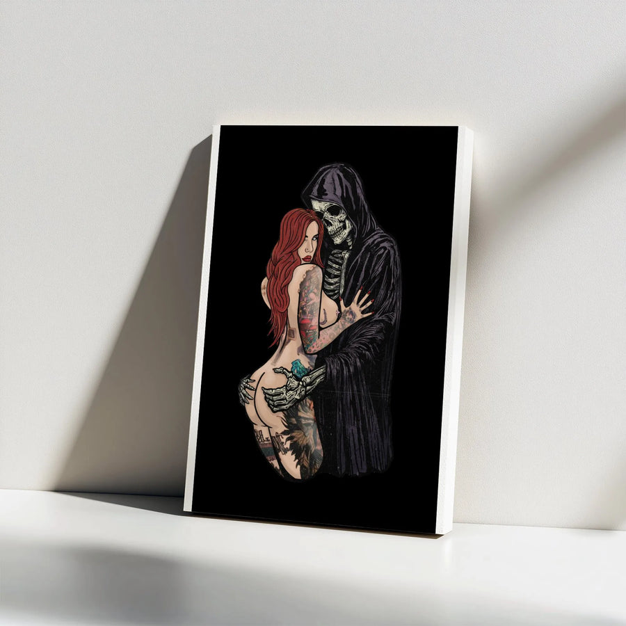 Grim Reaper Canvas Wall Art | Tattooed Woman Dark Romance Print | Premium Gallery Wrap Canvas | Collector's Gothic Home Decor Gift