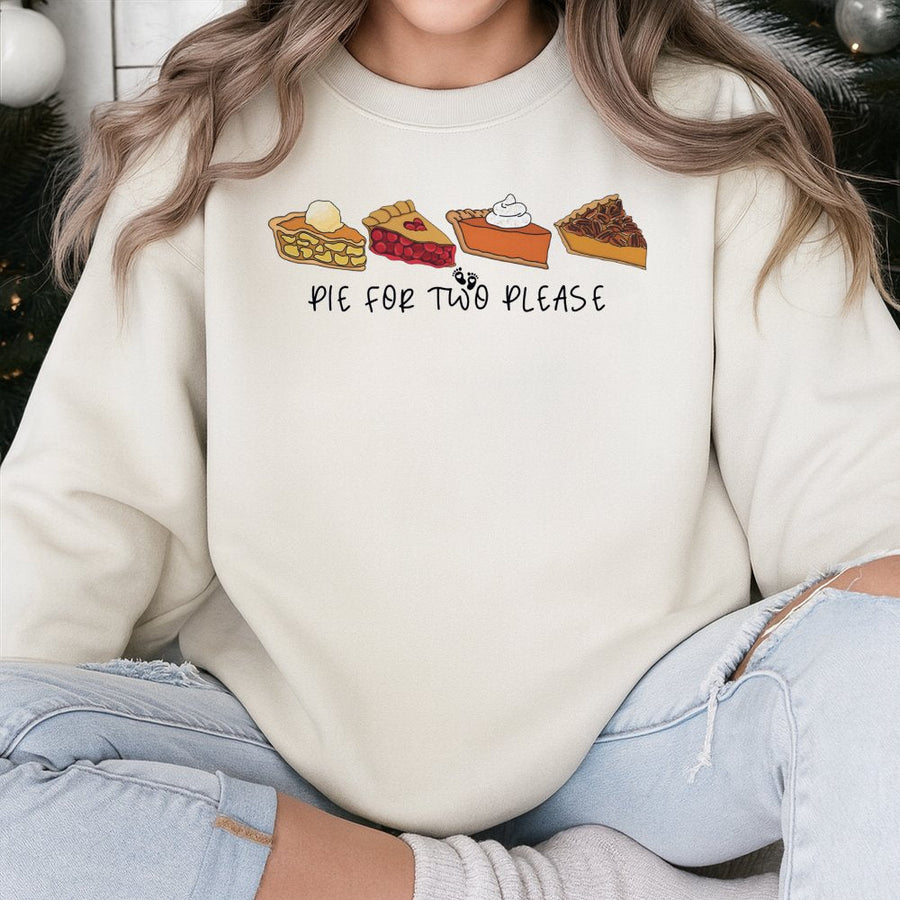 Pie For Two Please Pregnancy Announcement Sweatshirt | Thanksgiving Baby Reveal Graphic | Unisex Cotton Blend | Cute Expecting Mom Gift