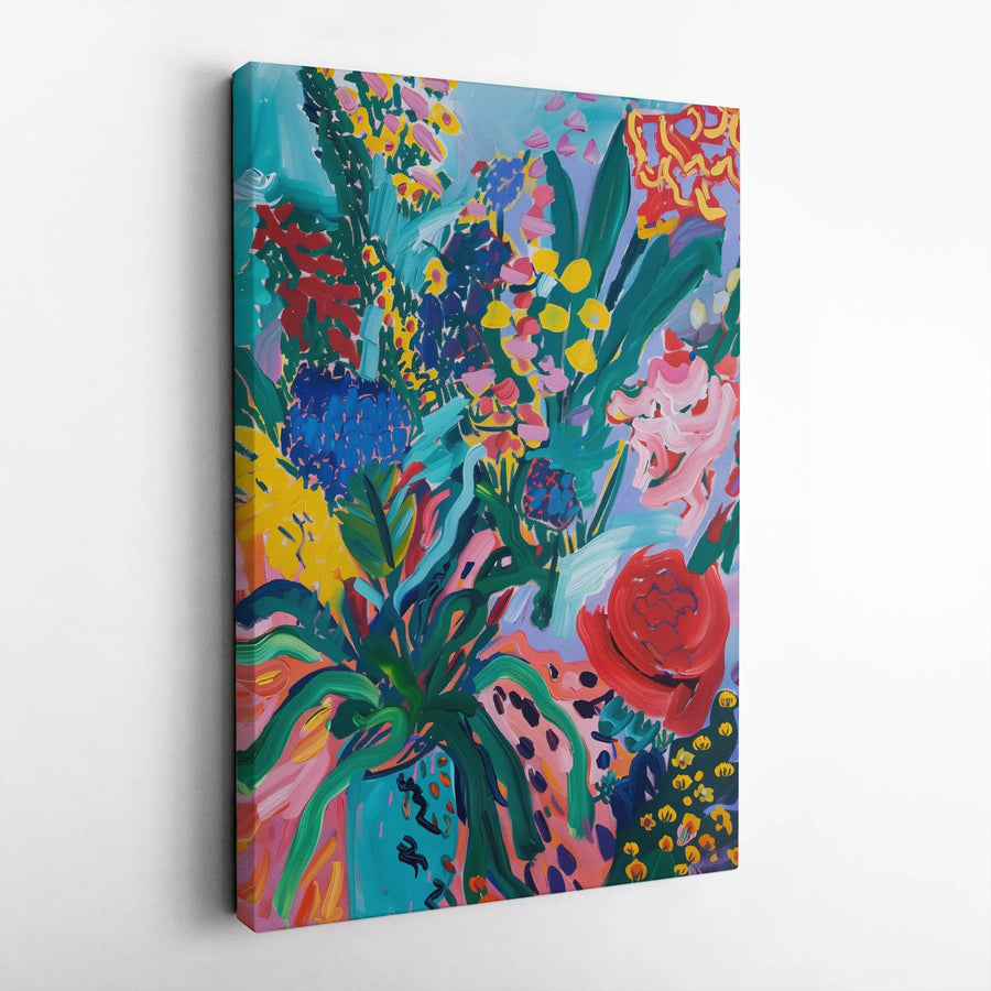 Abstract Floral Vertical Canvas | Vibrant Wildflower Bouquet Art | Premium Gallery Wrapped Print | Modern Home Decor Gift