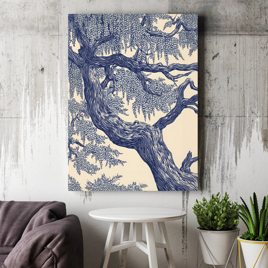 Wisteria Tree Canvas Wall Art | Japanese Woodblock Style Print | Premium Gallery Wrapped Canvas | Minimalist Botanical Art Gift