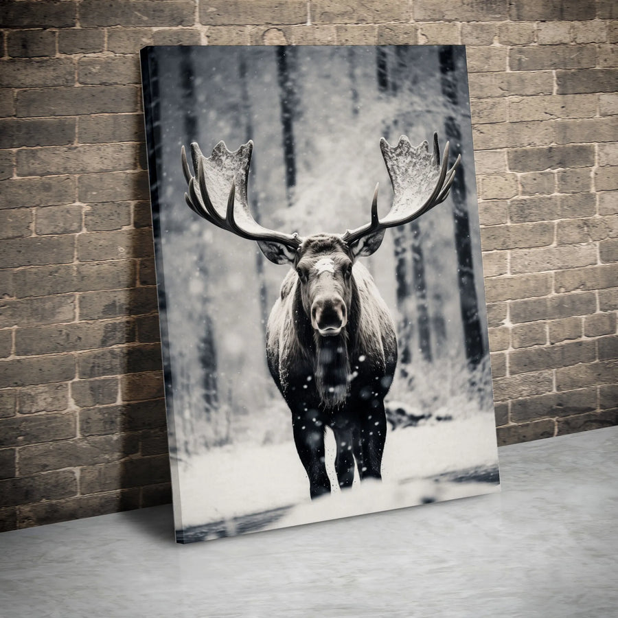 Moose Canvas Wall Art | Black and White Wildlife Photography | Premium Gallery Wrapped Print | Rustic Cabin Decor Gift