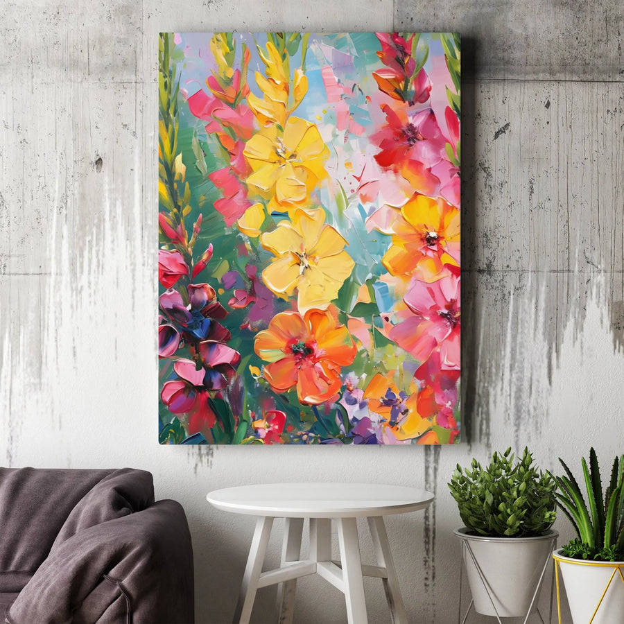 Abstract Floral Canvas Wall Art | Impasto Style Colorful Oil Painting | Premium Gallery-Wrapped Print | Ready To Hang Home Decor