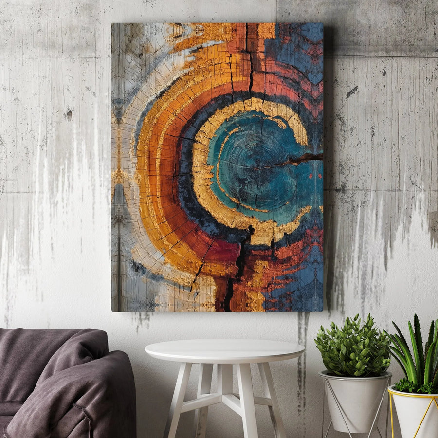 Abstract Tree Ring Canvas Art | Colorful Wood Grain Cross-Section | Premium Gallery Wrapped Canvas | Modern Rustic Home Decor Gift