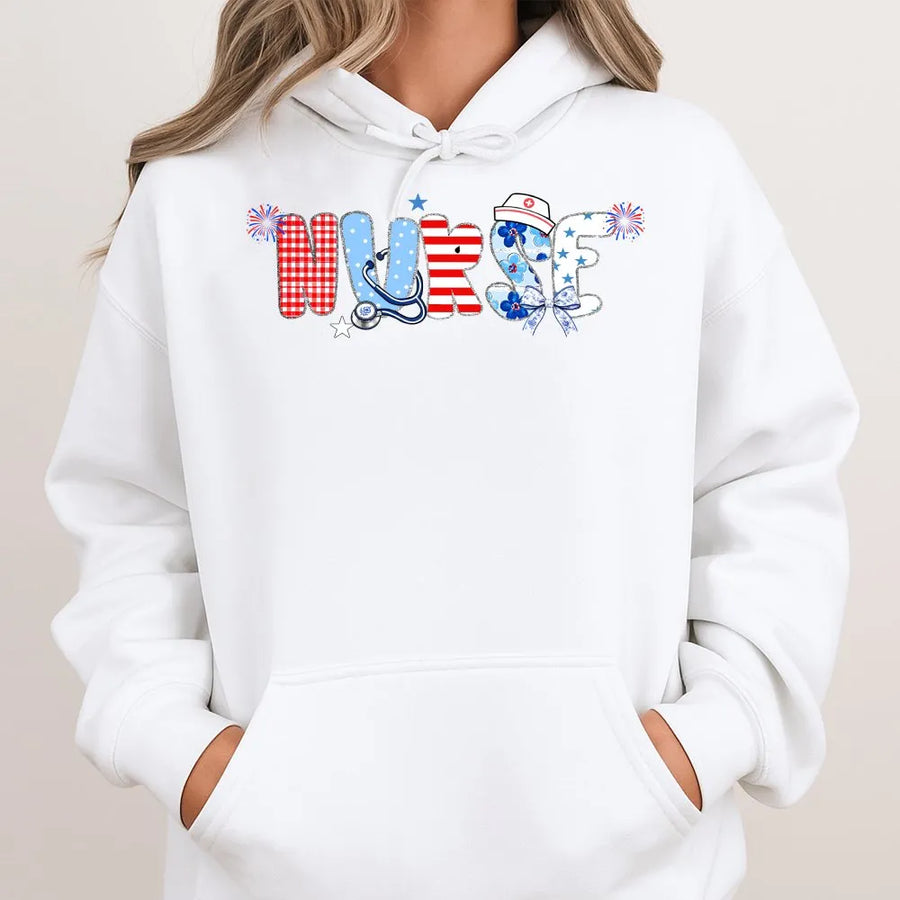 Patriotic Nurse Hoodie | American Flag Nurse Graphic | Premium Cotton Blend | 4th of July Gift for Nurse
