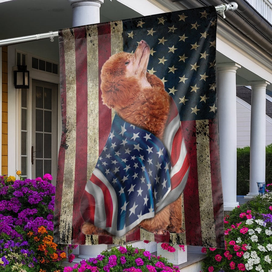 Red Poodle American Flag Garden Flag | Distressed Patriotic Dog Art | Premium Weather-Resistant Polyester | Gift for Dog Lovers & Veterans