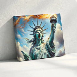 Screaming Statue of Liberty Canvas | Dramatic Political Protest Art | Premium Gallery Wrapped Print | Patriotic Home Decor Gift