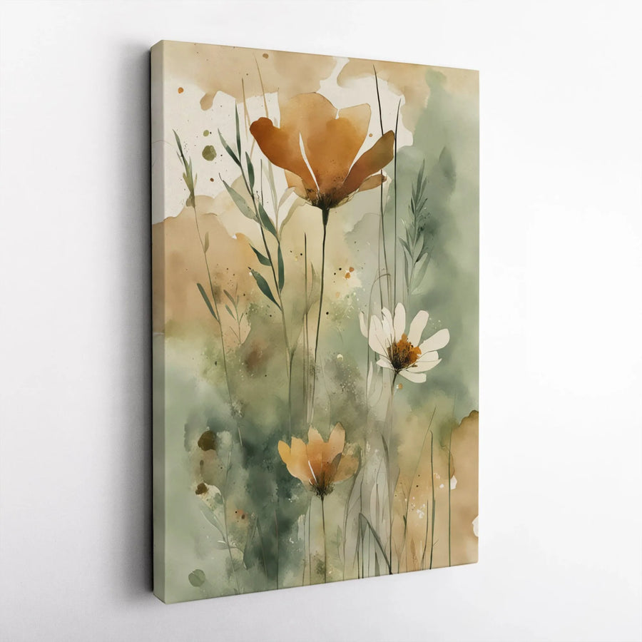 Watercolor Wildflower Canvas Wall Art | Abstract Botanical Painting Print | Premium Gallery Wrapped Canvas | Modern Minimalist Home Decor Gift