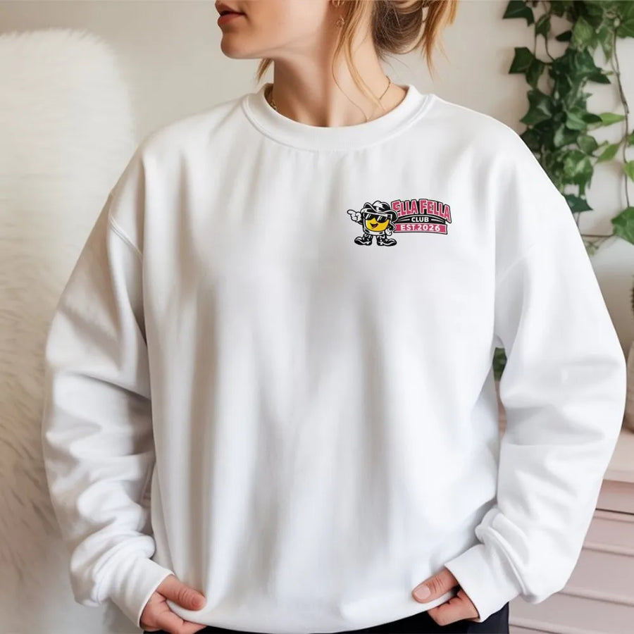 Ella's Fellas Club Sweatshirt | Funny Western Graphic Sweatshirt | Premium Cotton Blend | Unisex Novelty Pullover Gift for Friend Group
