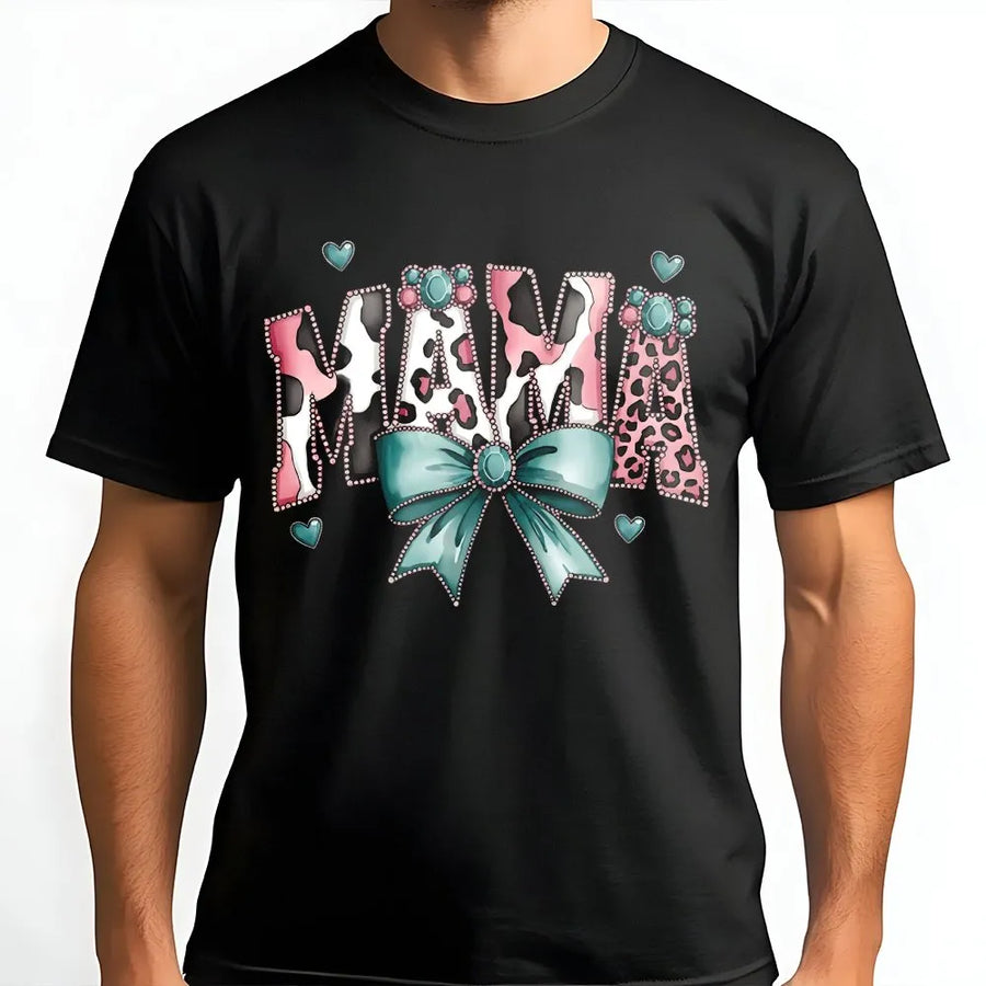 Mama Graphic T-Shirt | Leopard Print Bow Design | Premium Soft Cotton | Stylish Gift for Mom Mother's Day 2026 Birthday Shirt