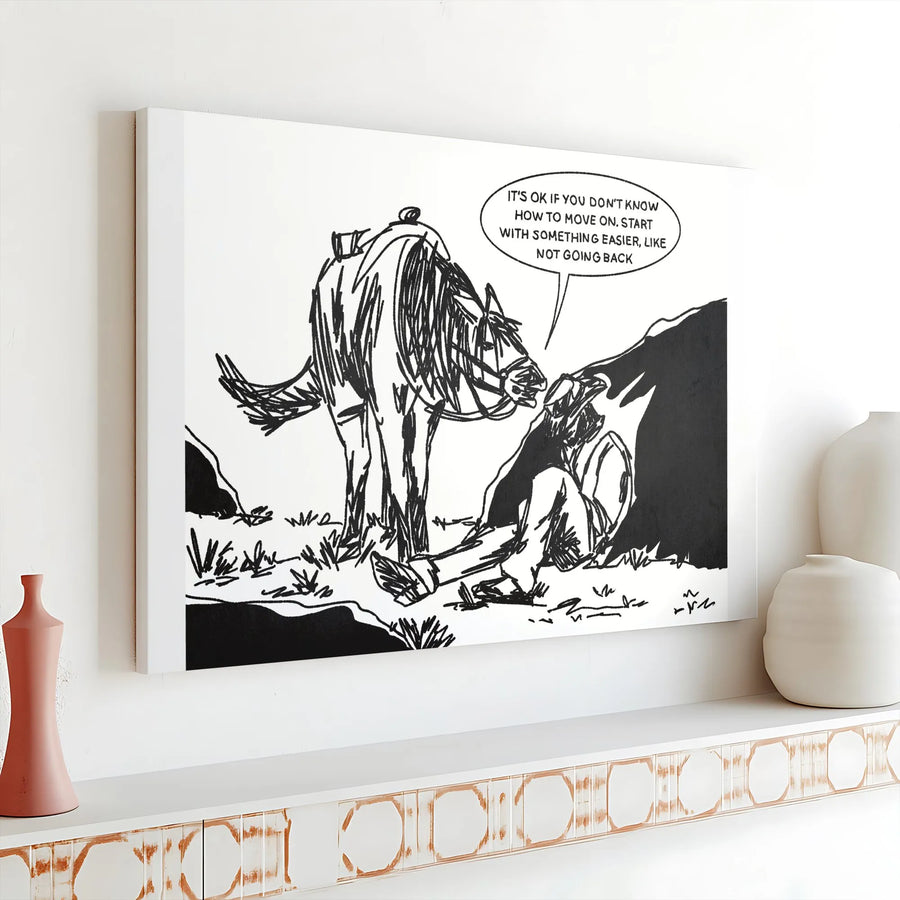 Inspirational Quote Canvas Print | Minimalist Horse Comic Art | Premium Thick Gallery Wrap | Motivational Mental Health Gift for Friend
