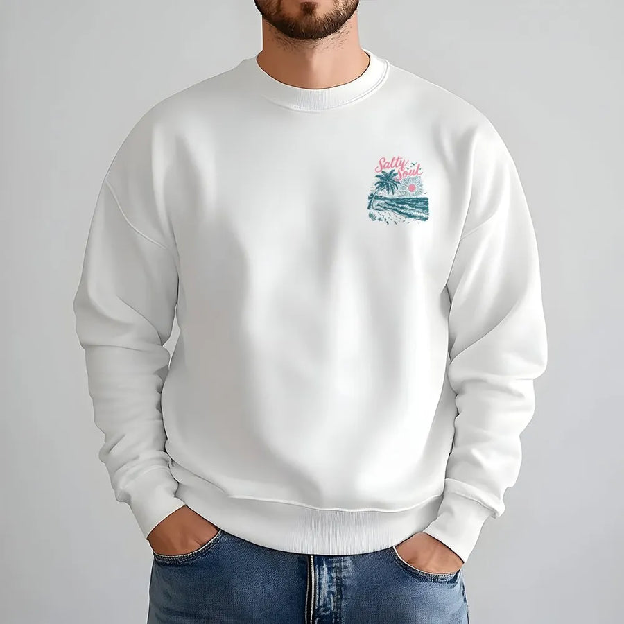 Salty Soul Sweatshirt | Retro Beach Graphic Crewneck | Premium Cotton Blend | Coastal Vacation Gift for Beach Lover