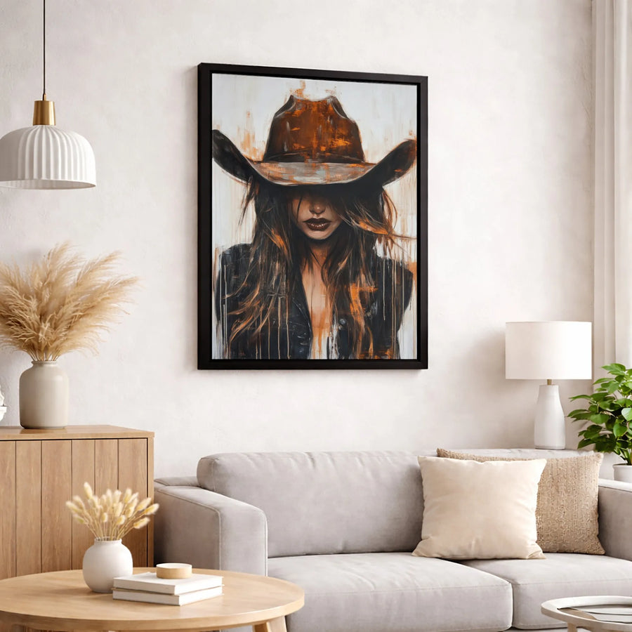 Cowgirl Canvas Wall Art | Abstract Western Woman Portrait | Premium 1.25-Inch Gallery Wrap | Country Home Decor Gift