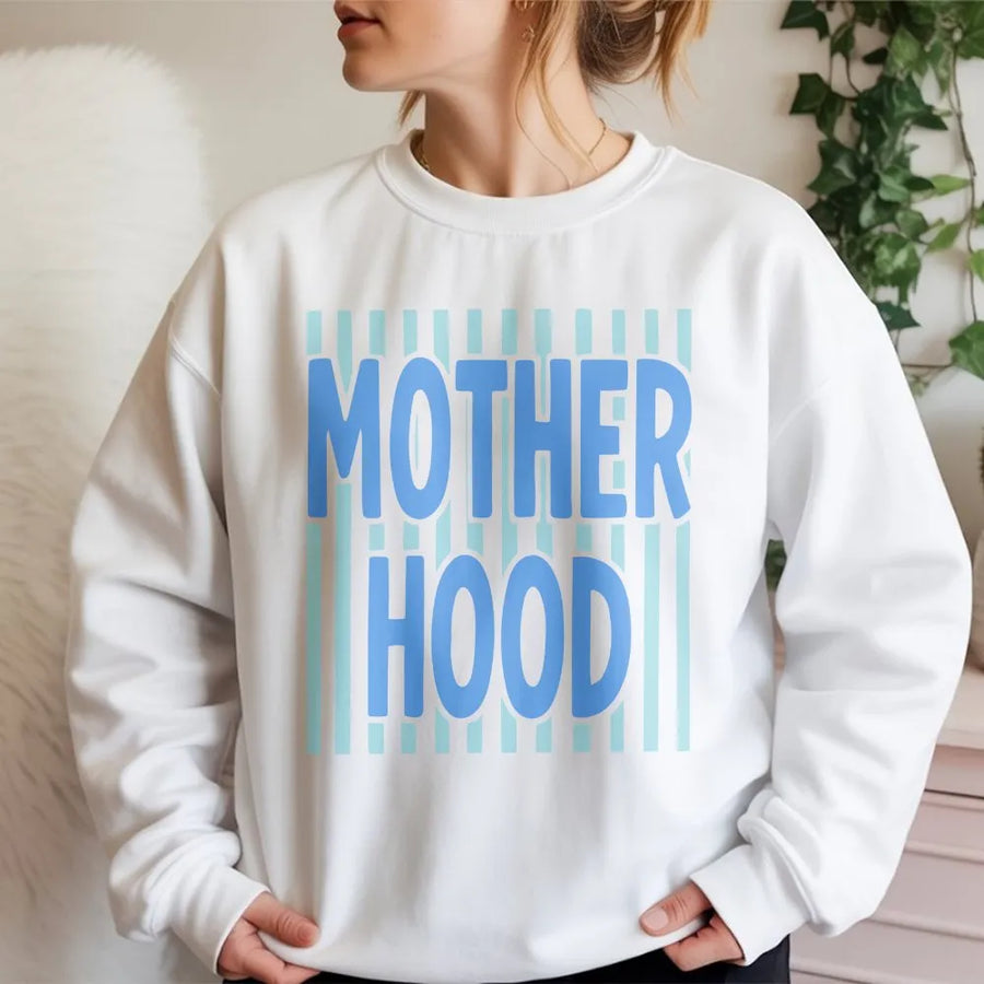 Motherhood Sweatshirt | Striped Preppy Typography | Premium Soft Cotton Blend | Gift For New Mom Or Expecting Mother