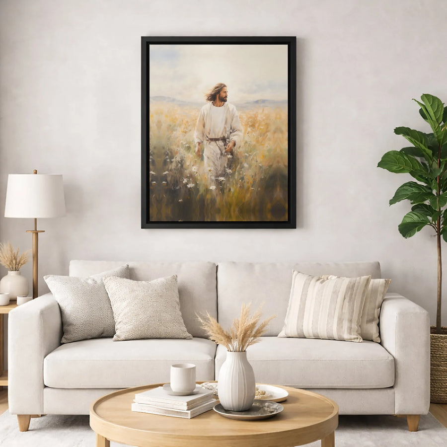 Jesus Christ Wall Art | Wildflower Meadow Religious Painting | Premium Gallery-Wrapped Canvas | Christian Home Decor Gift