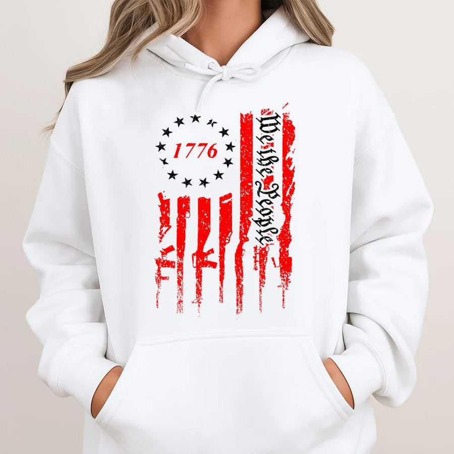 We The People 1776 Hoodie | Patriotic American Flag Gun Graphic | Premium Cotton Blend | Unisex Freedom Gift for Patriots