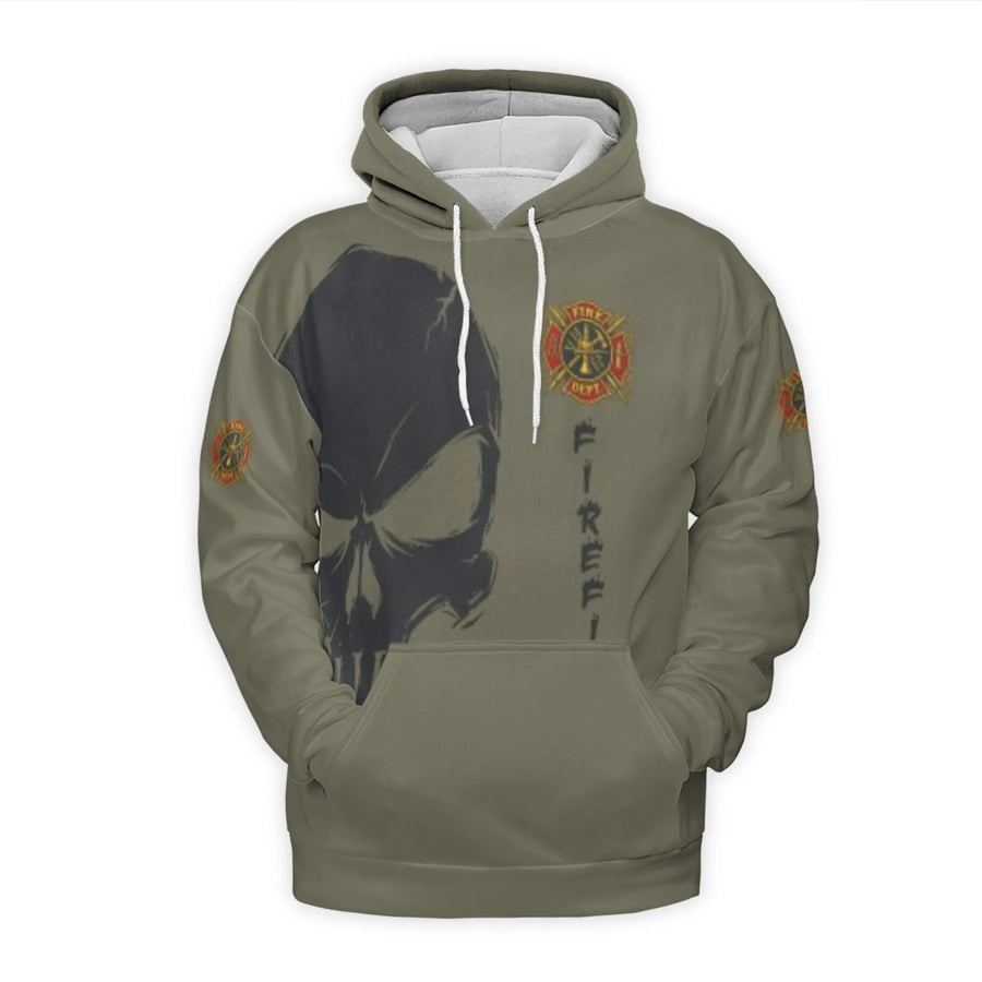 Firefighter 3D Hoodie | First In Last Out Maltese Cross Skull Design | Premium Polyester Fleece | Gift for Fireman and First Responders