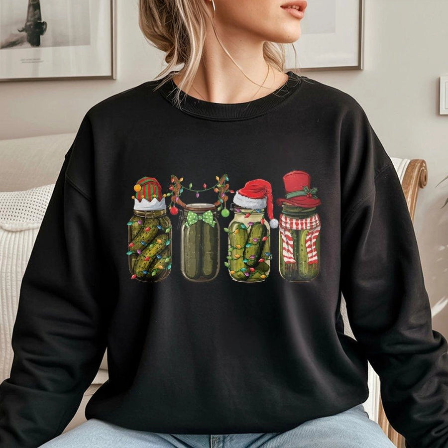 Christmas Pickle Sweatshirt | Festive Holiday Jar Graphic | Premium Cotton-Poly Blend | Funny Foodie Gift for Pickle Lovers