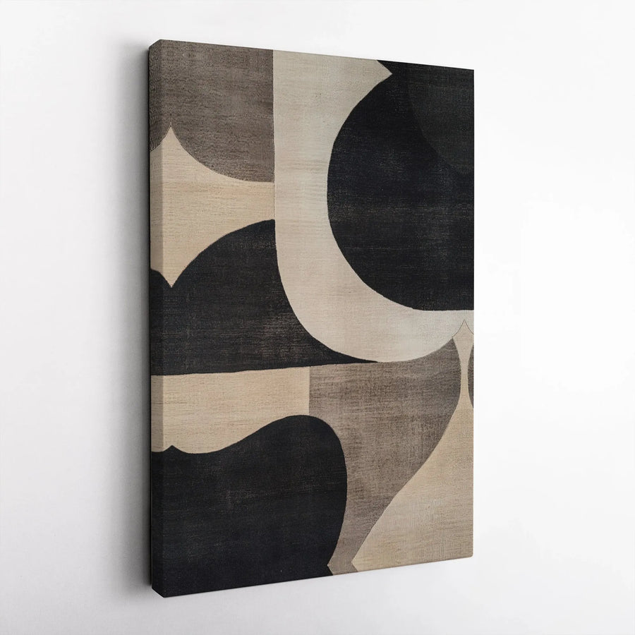 Abstract Geometric Wall Art | Mid-Century Modern Black And Beige Curves | Premium Gallery Wrapped Canvas | Minimalist Home Decor Gift