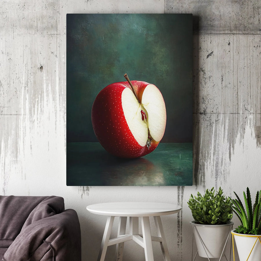 Sliced Red Apple Canvas Art | Still Life Fruit Painting | Premium Gallery Wrap Wall Decor | Modern Kitchen & Dining Room Wall Art