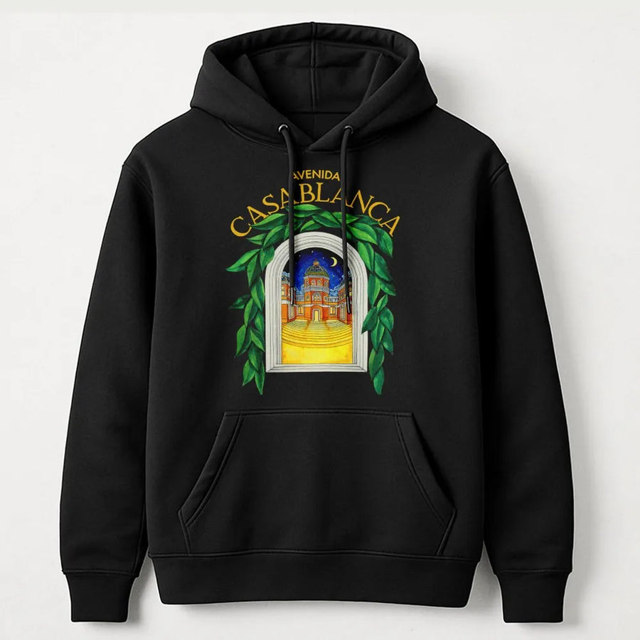 Vintage Casablanca Hoodie | Mediterranean Architecture Art Graphic | Premium Unisex Pullover | Morocco Travel Gift for City Lovers