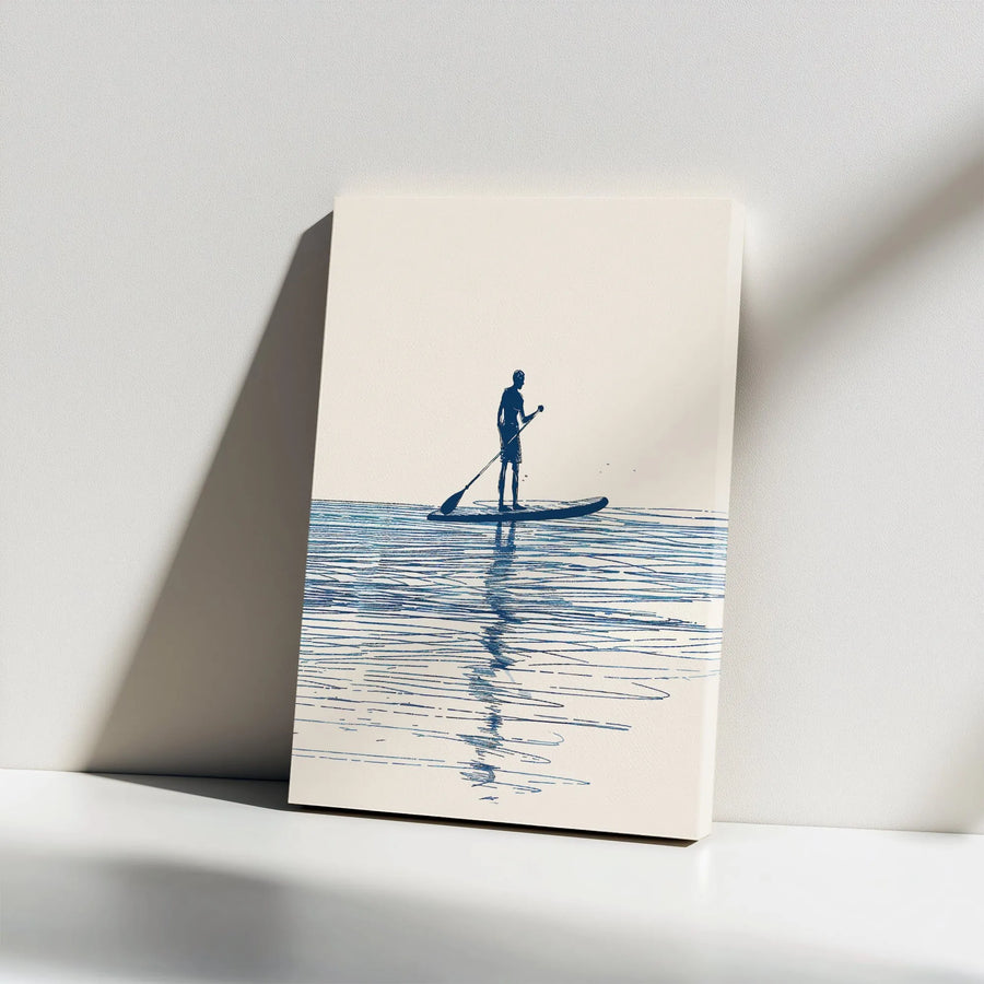 Stand Up Paddleboard Canvas Wall Art | Minimalist Paddleboarder Sketch | Premium Frameless Canvas | Gift for Water Sports Lover