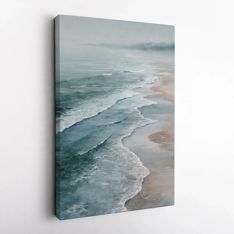 Misty Ocean Seascape Canvas Wall Art | Serene Coastal Waves Landscape | Premium Gallery Wrap 1.25 inch | Soothing Home Decor for Beach Lovers