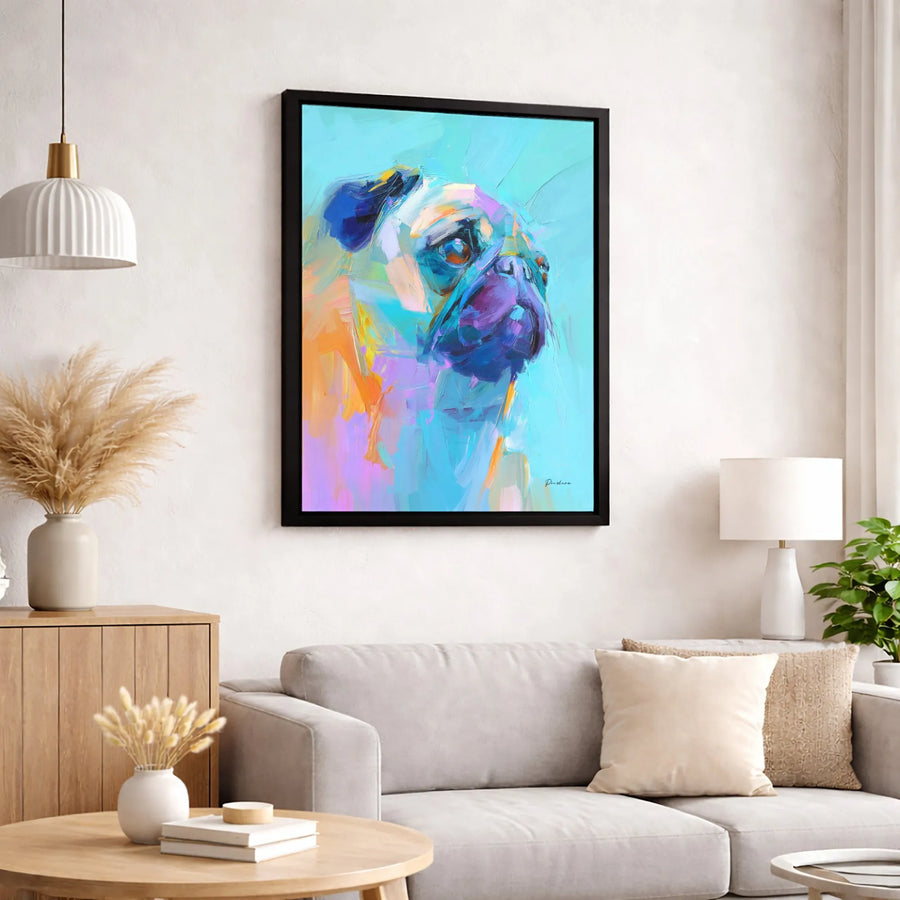 Colorful Pug Canvas Art | Abstract Pet Dog Portrait Painting | Premium Gallery-Wrap Wall Decor | Gift for Dog Lovers