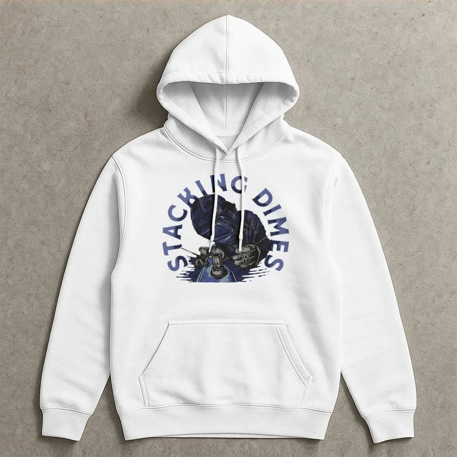 Welder Hoodie | Stacking Dimes Graphic Print | Premium Cotton-Blend Workwear | Gift for Professional Welder, Metalworker, or Tradesman