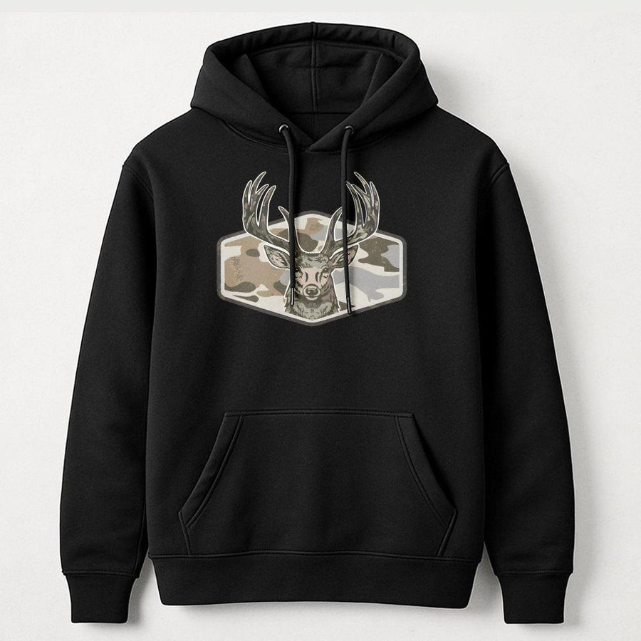 Whitetail Deer Camo Hoodie | Rustic Antler Hunting Graphic | Premium Cotton Blend | Gift For Hunter, Outdoorsman, Wildlife Enthusiast