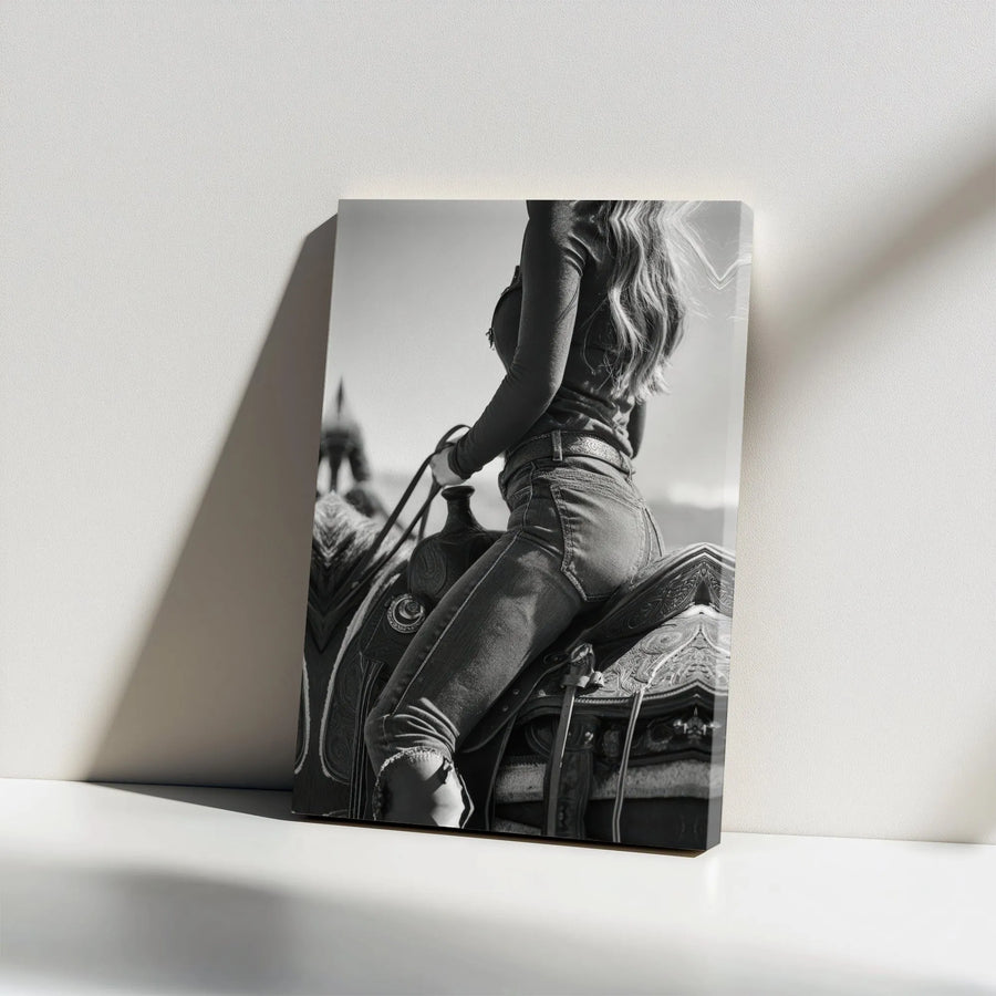 Western Cowgirl Wall Art | Black and White Western Photography | Premium Gallery Wrapped Canvas | Modern Farmhouse Decor Gift