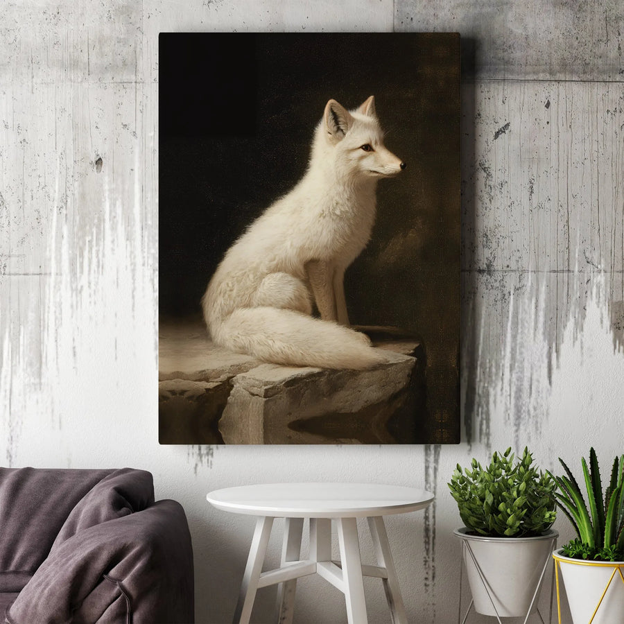 Arctic Fox Canvas Wall Art | Vintage Animal Portrait Painting | Premium Gallery Wrap Print | Nature Lover Home Decor Gift