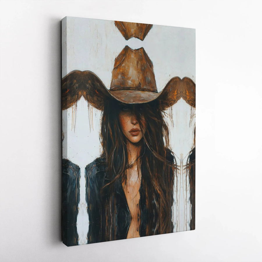 Abstract Cowgirl Canvas Art | Modern Rustic Western Portrait | Premium Gallery Wrapped Canvas | Southwestern Home Decor Gift