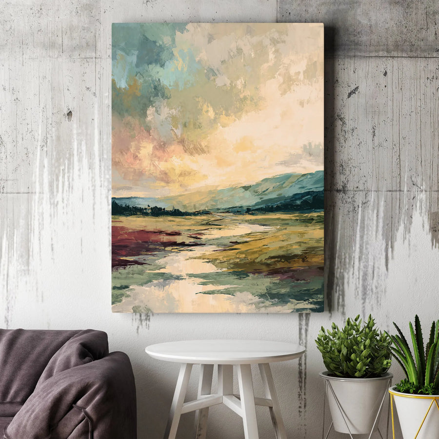 Abstract Landscape Canvas Wall Art | Textured Brushstroke Mountain Scenery | Premium 1.25" Thick Gallery Wrap | Modern Home Office Wall Decor Gift
