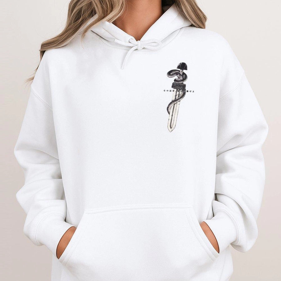 Anime Snake Sword Hoodie | Minimalist Japanese Graphic Print | Premium Cotton Blend | Unisex Streetwear Gift for Manga Fans