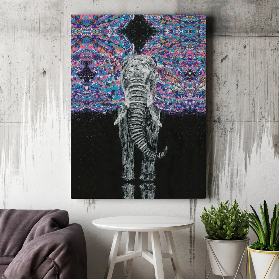 Abstract Elephant Canvas Wall Art | Psychedelic Splatter Galaxy Print | Premium Gallery-Wrapped Decor | Unique Animal Lover Gift