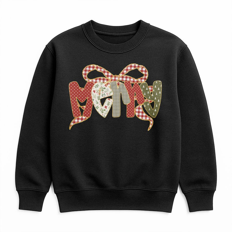 Merry Christmas Sweatshirt | Coquette Bow Holiday Graphic | Premium Cotton Blend Crewneck | Cute Festive Winter Apparel Gift