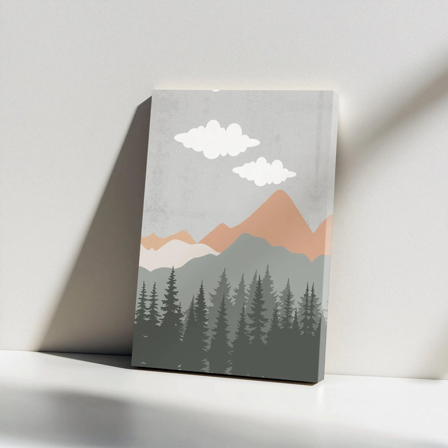 Minimalist Mountain Canvas Wall Art | Abstract Forest and Pine Tree Scene | Premium Gallery Wrapped Print | Modern Home Decor Gift