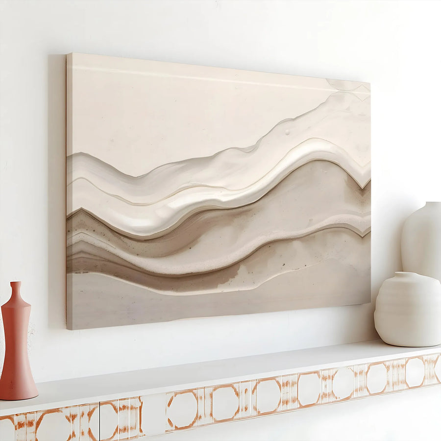 Abstract Canvas Wall Art | Neutral Tones 3D Effect Print | Premium Fade-Resistant Canvas | Modern Living Room Decor