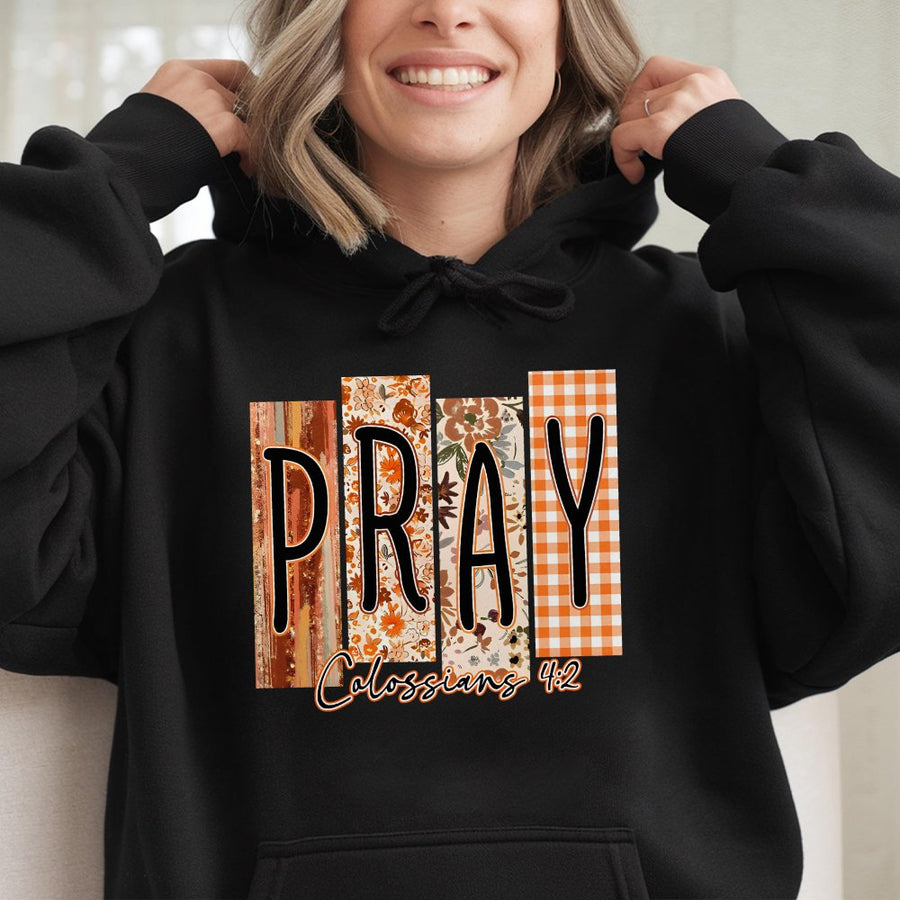 Pray Hoodie | Colossians 4:2 Bible Verse Floral Design | Premium Cotton-Poly Blend | Boho Christian Gift for Women and Men