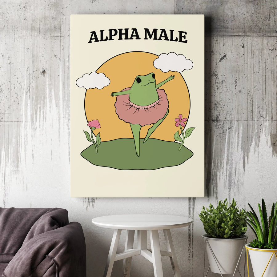 Funny Frog Ballerina Canvas | Alpha Male Humorous Wall Art | Premium Gallery Wrap Decor | Quirky Gift for Animal Lovers