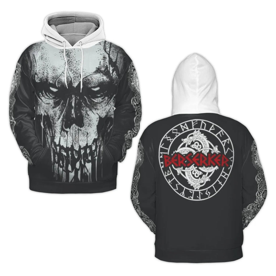 Viking Berserker Hoodie | Skull Norse Runes & Dragon Art | Premium Brushed Fleece Pullover | Unisex Gothic Streetwear Gift