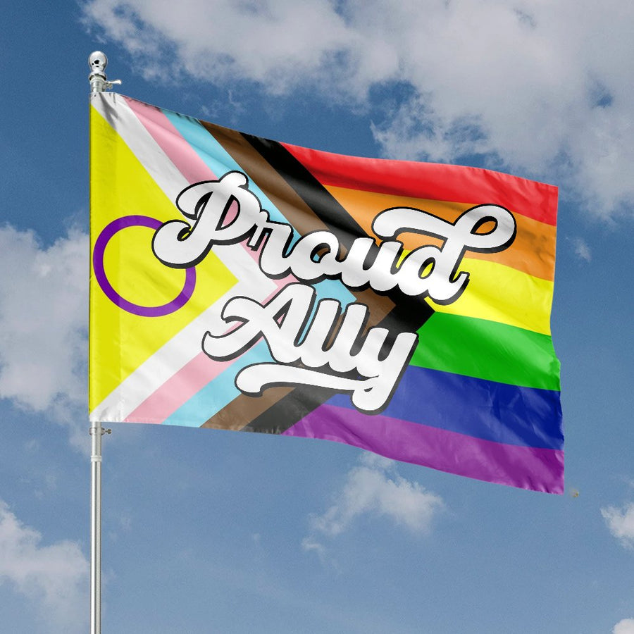 Proud Ally LGBTQ Pride Flag | Progress Inclusion Rainbow Banner | Premium UV-Resistant Polyester | Durable Outdoor Garden Decor Gift