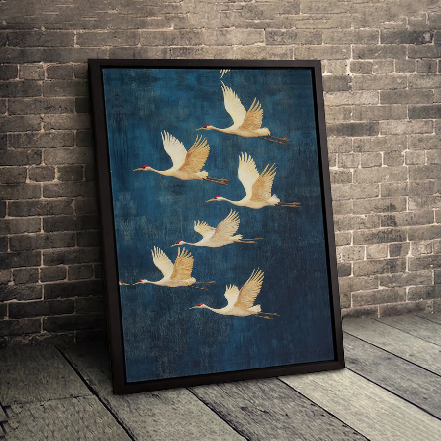 Red-Crowned Crane Canvas Art | Flying Birds Japanese Inspired Wall Decor | Gallery Quality 1.25 Inch Profile | Elegant Living Room Home Gift