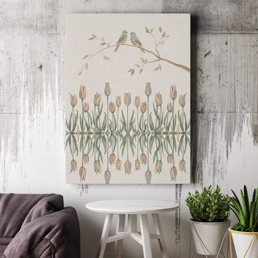 Bird and Tulip Floral Canvas Print | Botanical Reflection Wall Art | 1.25-Inch Gallery Wrap | Premium Nature Home Decor Gift