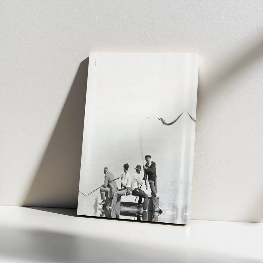 Vintage Fishing Photography Canvas | 1920s Men Fishing Wall Art | Premium Gallery Wrap Decor | Fisherman Gift for Office or Den