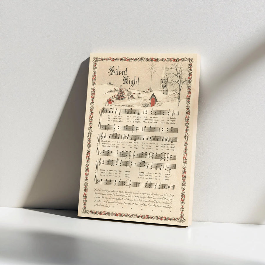 Silent Night Christmas Carol Canvas Art | Vintage Sheet Music Wall Decor | Premium Gallery Wrap Print | Religious Holiday Gift for Music Lovers