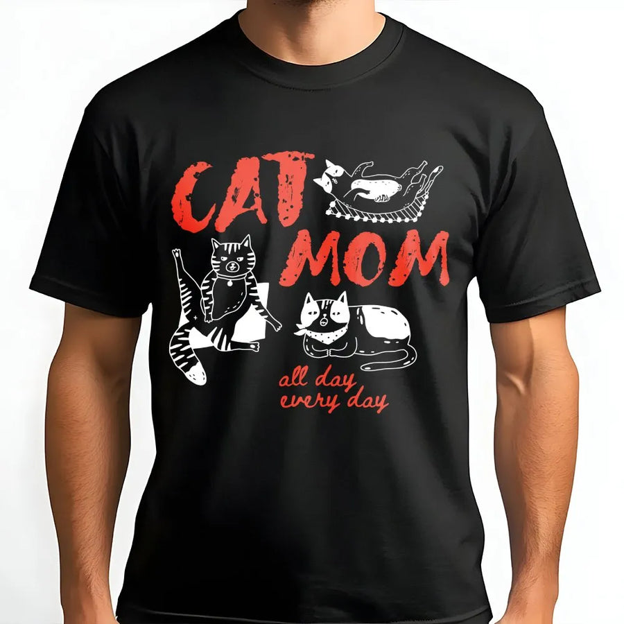 Cat Mom Graphic T-Shirt | Funny Sketch Cats Design | Premium Soft Cotton | Unique Gift for Cat Lover