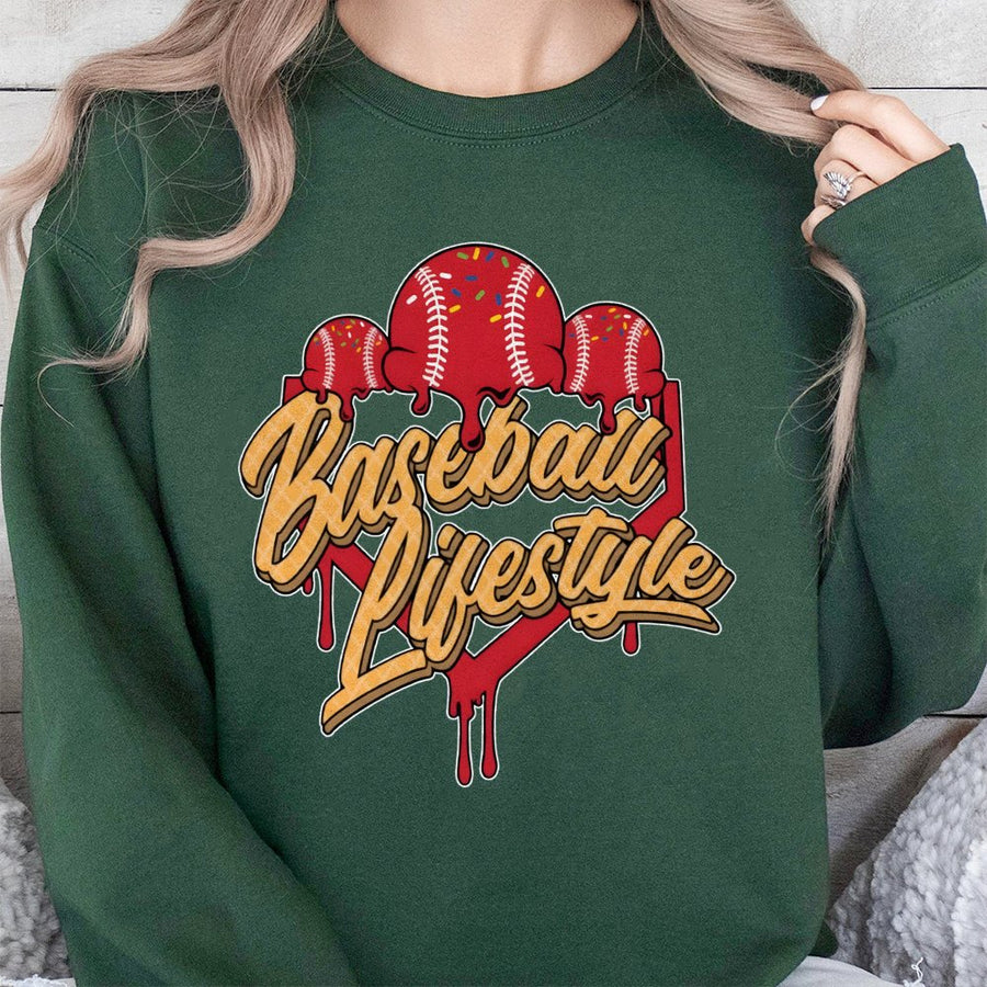Baseball Lifestyle Sweatshirt | Melting Baseball Ice Cream Design | Cotton Blend Premium Crewneck | Unique Baseball Gift For Players & Fans
